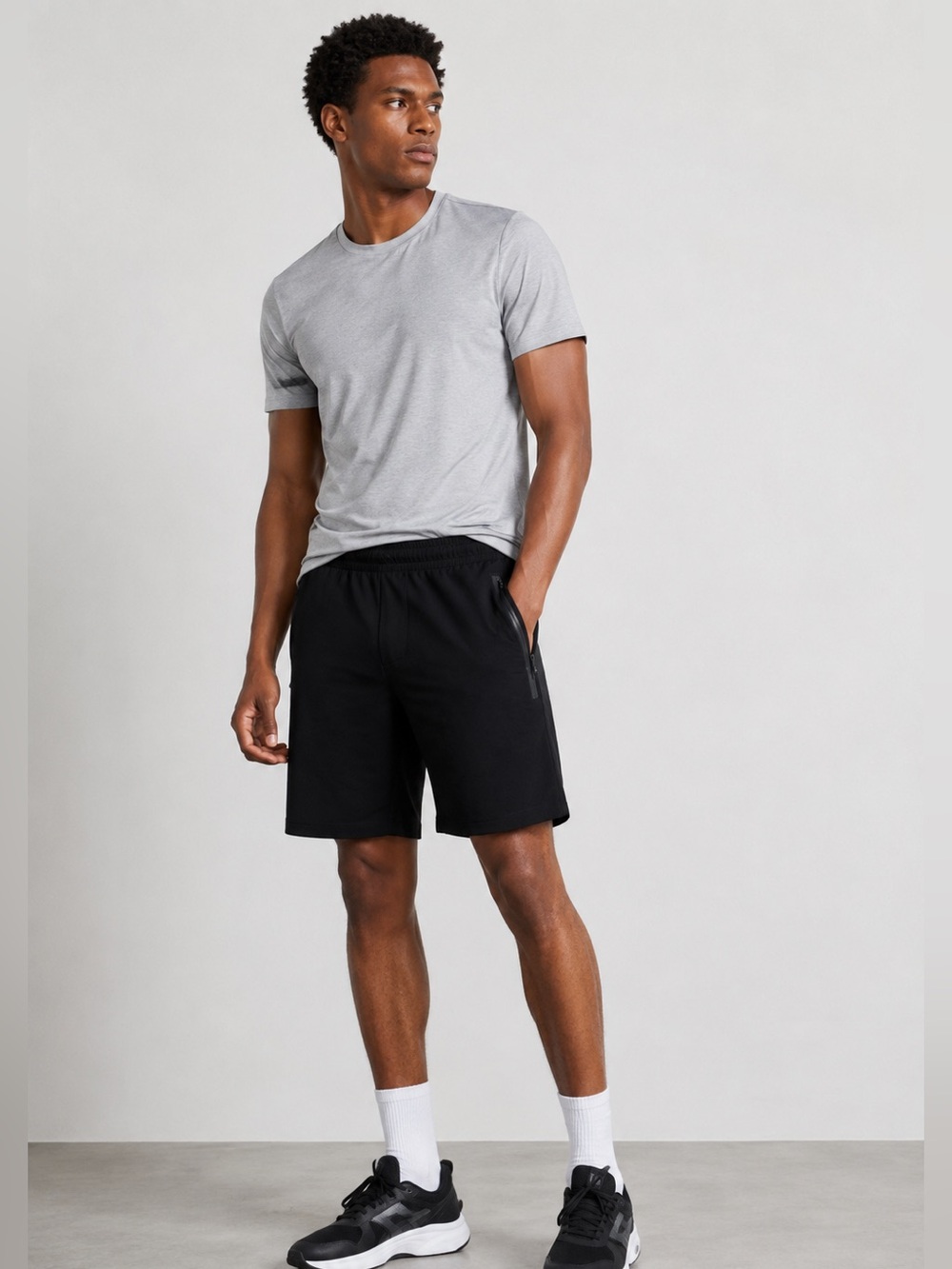 Zara Men’s Performance Athletic Shorts Black Zip Pockets Size M